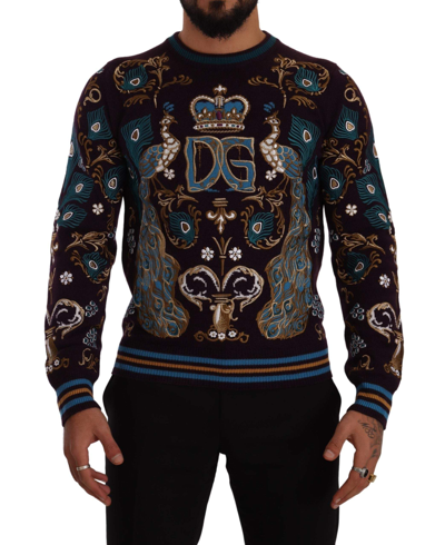 Shop Dolce & Gabbana Bordeaux Cashmere Dg Crown Embroidered Sweater