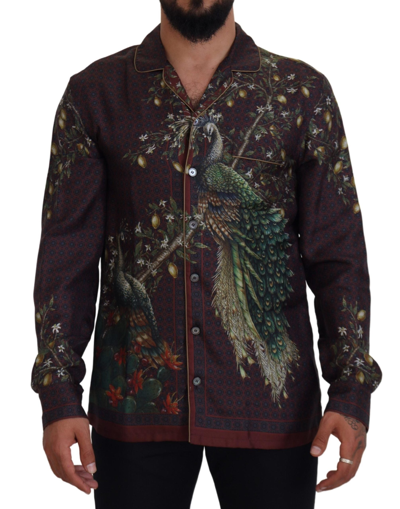 Shop Dolce & Gabbana Bordeaux Ostrich Silk Satin Casual S Shirt