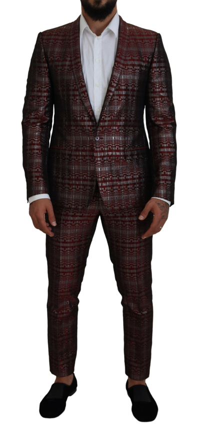 Shop Dolce & Gabbana Bordeaux Silver Gold Slim Fit Suit