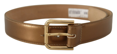Shop Dolce & Gabbana Bronze Leather Gold Logo Engraved Waist Buckle Belt