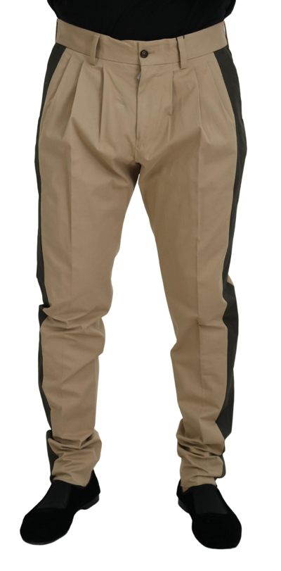 Shop Dolce & Gabbana Brown Black Cotton Chino  Pants In Black And Brown