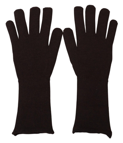 Dolce & Gabbana Brown Cashmere Silk Hands Mitten S Gloves In Brown