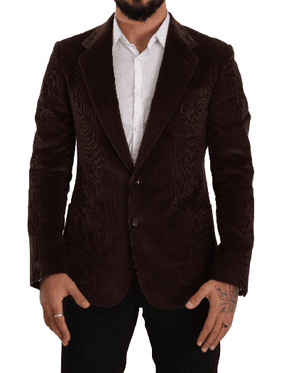 Shop Dolce & Gabbana Brown Corduroy Slim Fit Coat Dg Logo Blazer
