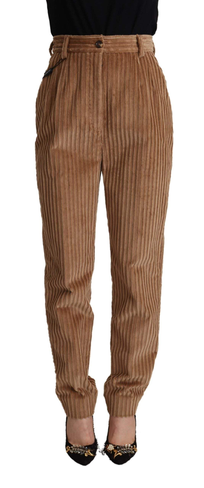 Shop Dolce & Gabbana Brown Corduroy Cotton Trouser Tapered Pants
