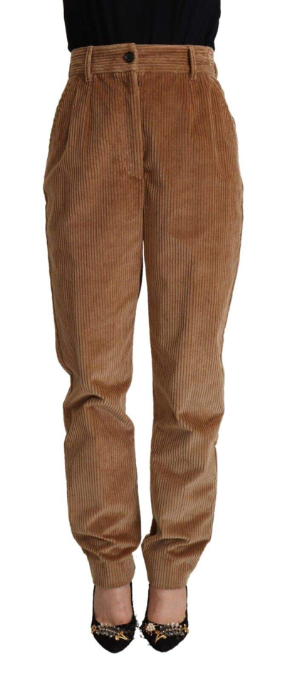 Shop Dolce & Gabbana Brown Cotton Corduroy High Waist Skinny Pants