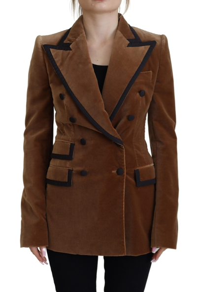 Shop Dolce & Gabbana Brown Double Breasted Blazer Cotton Jacket