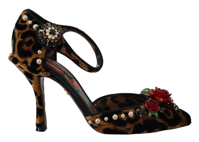 Shop Dolce & Gabbana Brown Embellished Leopard Print Heels Shoes