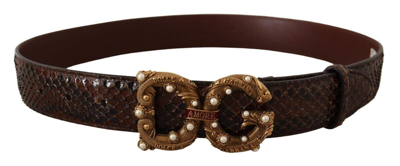 Shop Dolce & Gabbana Brown Exotic Leather Logo Buckle Amore Belt