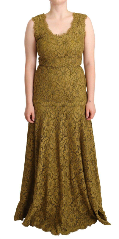 Dolce & Gabbana Brown Floral Lace Maxi Floor Length Dress In Brown