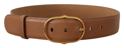 Shop Dolce & Gabbana Brown Leather Gold Metal Oval Buckle Belt