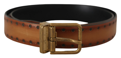 Shop Dolce & Gabbana Brown Leather Dress Brass Metal Logo Buckle Belt