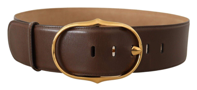 Dolce & Gabbana Brown Leather Gold Metal Oval Buckle Belt In Brown