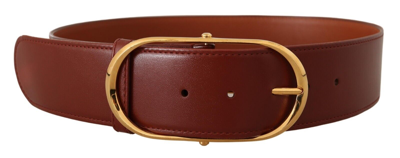 Shop Dolce & Gabbana Brown Leather Gold Metal Oval Buckle Belt