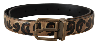 Shop Dolce & Gabbana Brown Leather Leopard Print Bronze Metal Buckle Belt