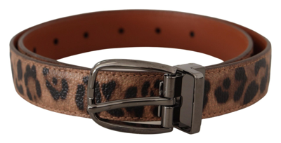 Shop Dolce & Gabbana Brown Leopard Embossed Leather Buckle Belt