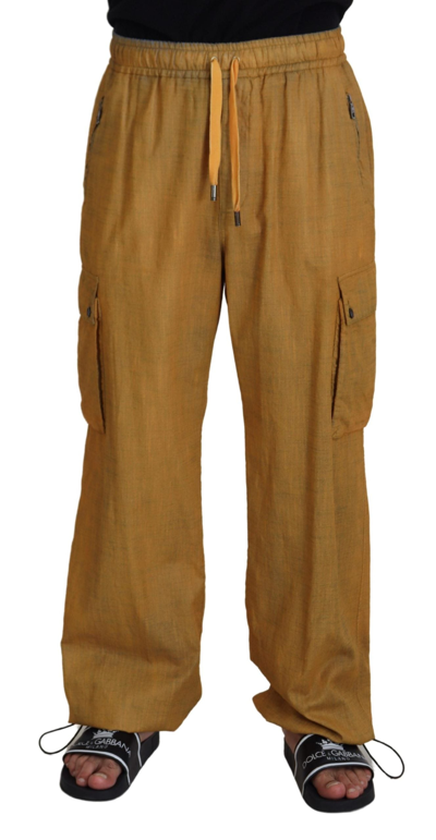 Shop Dolce & Gabbana Brown Linen Drawstring Cargo Pants