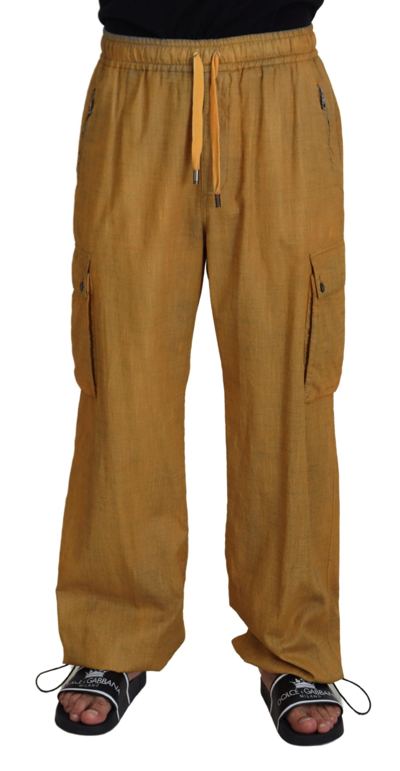 Dolce & Gabbana Brown Linen Drawstring Cargo Pants In Brown