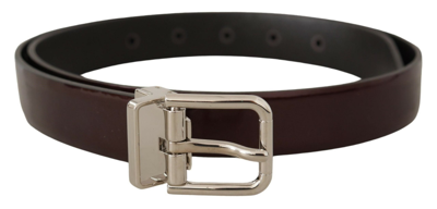 Shop Dolce & Gabbana Brown Patent Leather Silver Metal Buckle Belt