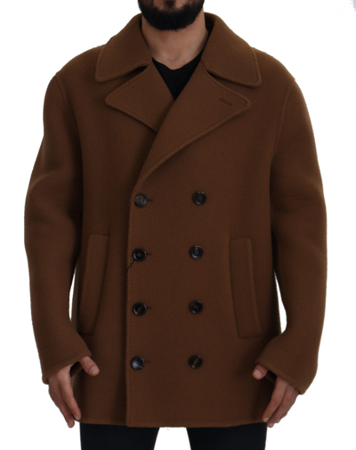 Shop Dolce & Gabbana Brown Nylon Double Breasted Coat Jacket