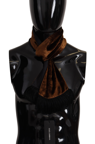 Shop Dolce & Gabbana Brown Shawl Velvet Neck Wrap Fringe Viscose Scarf