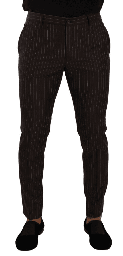 Shop Dolce & Gabbana Brown Striped Wool Formal Trouser Dress Pants