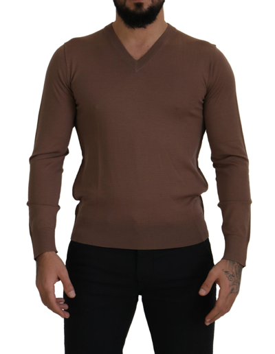 Shop Dolce & Gabbana Brown Wool  V-neck Pullover Sweater