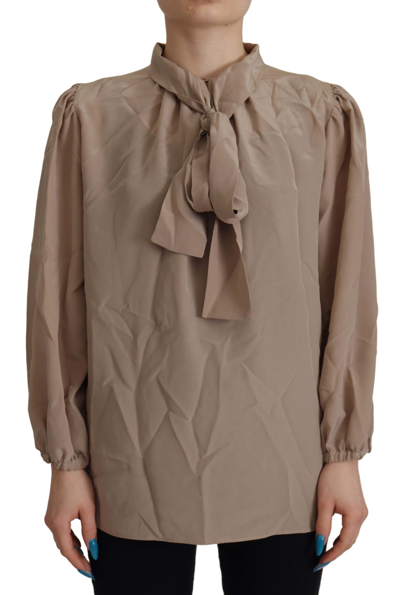 Shop Dolce & Gabbana Brown Waistband Sleeves Ascot Collar Top Blouse