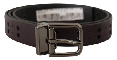 Shop Dolce & Gabbana Burgundy Leather Perforated Metal Buckle Belt