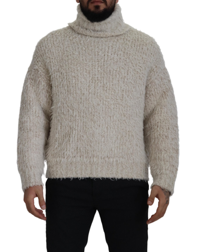 Shop Dolce & Gabbana Cream Wool Knit Turtleneck Pullover Sweater