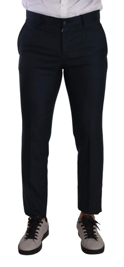 Shop Dolce & Gabbana Dark Blue Cashmere Silk Dress Trouser Pants