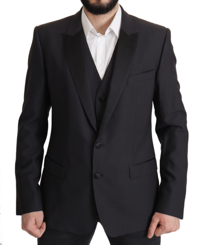 Shop Dolce & Gabbana Dark Blue Single Breasted Martini Blazer