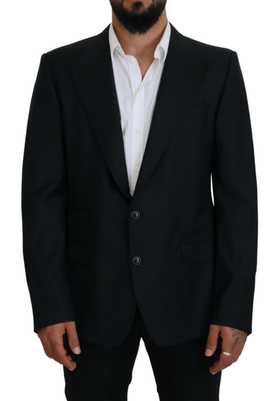 Shop Dolce & Gabbana Dark Blue Wool Formal Sicilia Blazer