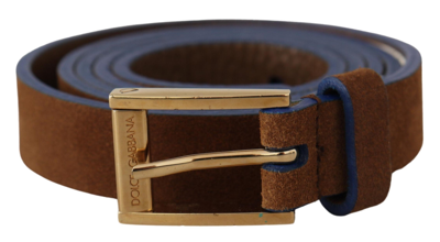 Shop Dolce & Gabbana Dark Brown Blue Leather Gold Metal Buckle Belt
