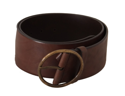Shop Dolce & Gabbana Dark Brown Wide Waist Leather Metal Round Buckle Belt