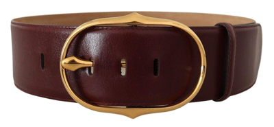 Dolce & Gabbana Maroon Leather Gold Metal Oval Buckle Belt In Brown