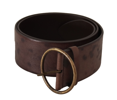 Shop Dolce & Gabbana Dark Brown Wide Calf Leather Logo Round Buckle Belt