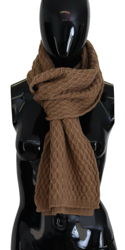 Shop Dolce & Gabbana Dark Brown Wrap Shawl Knitted Camel Scarf