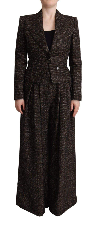 Shop Dolce & Gabbana Dark Brown Wool Single Breasted 2 Pc Jacket Pants