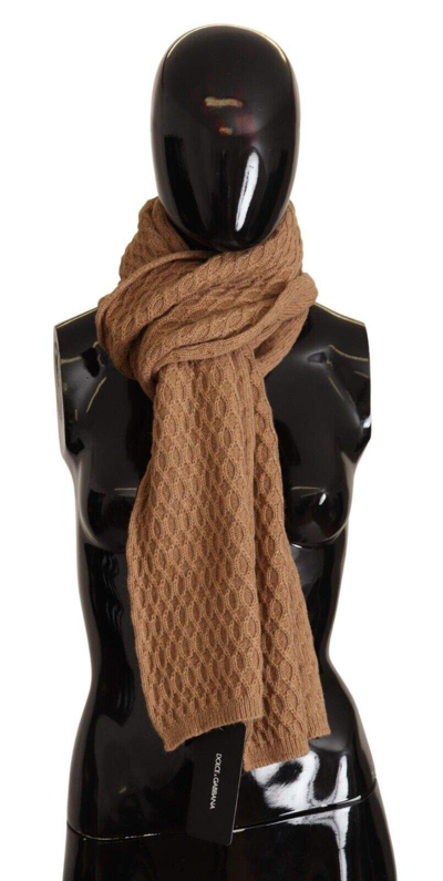 Dolce & Gabbana Dark Brown Wrap Shawl Knitted Camel Scarf In Brown