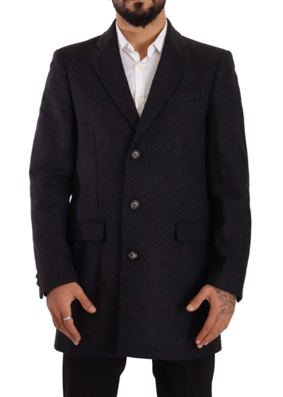 Shop Dolce & Gabbana Dark Gray Wool Over Trench Coat  Jacket