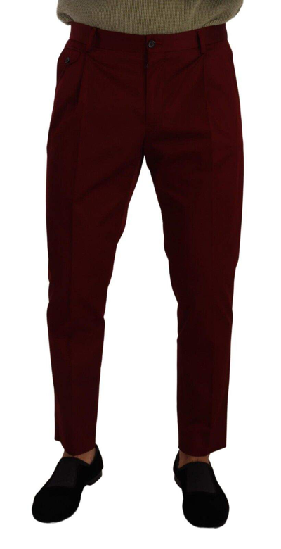 Shop Dolce & Gabbana Dark Red Cotton  Chinos Trouser Dress Pants