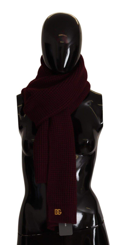 Shop Dolce & Gabbana Dark Red Cashmere Logo Wrap Shawl Knitted Scarf