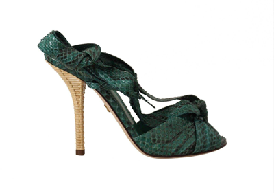 Shop Dolce & Gabbana Emerald Exotic Leather Heels Sandals In Green