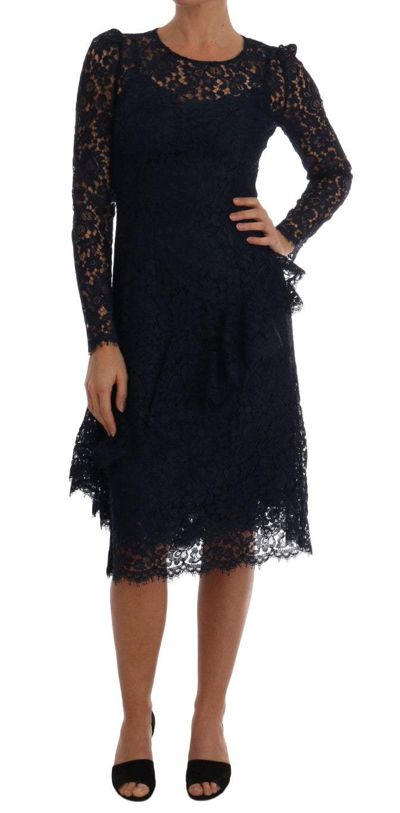 Shop Dolce & Gabbana Floral Lace Sheath Dress In Black