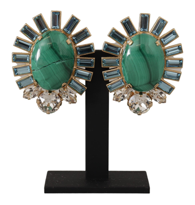 Shop Dolce & Gabbana Gold Brass Blue Crystal Stone Clip-on Jewelry Sicily Earrings