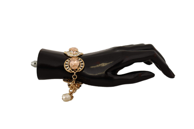 Shop Dolce & Gabbana Gold Brass Chain Champagne Crystal Statet Charms Bracelet