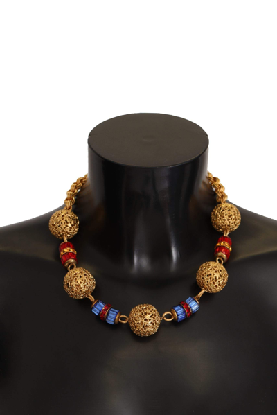 Shop Dolce & Gabbana Gold Brass Sfere Crystal Pendant Statet Necklace