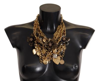 Shop Dolce & Gabbana Gold Brass Sicily Charm Heart Statement Necklace