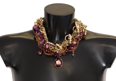 Shop Dolce & Gabbana Gold Brass Sicily Purple Crystal Necklace