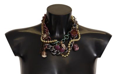 Dolce & Gabbana Gold Brass Sicily Floral Crystal Statement Necklace In Gold